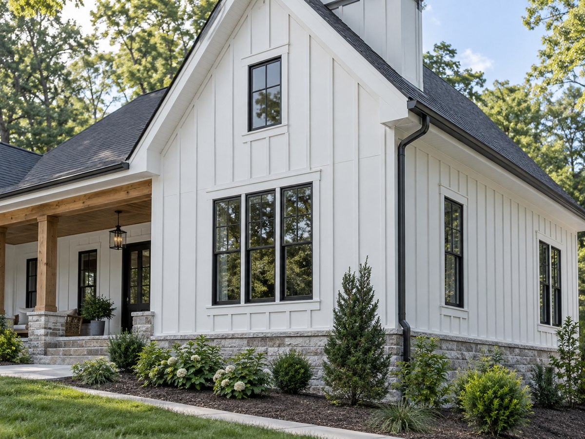 White vertical board and batten siding