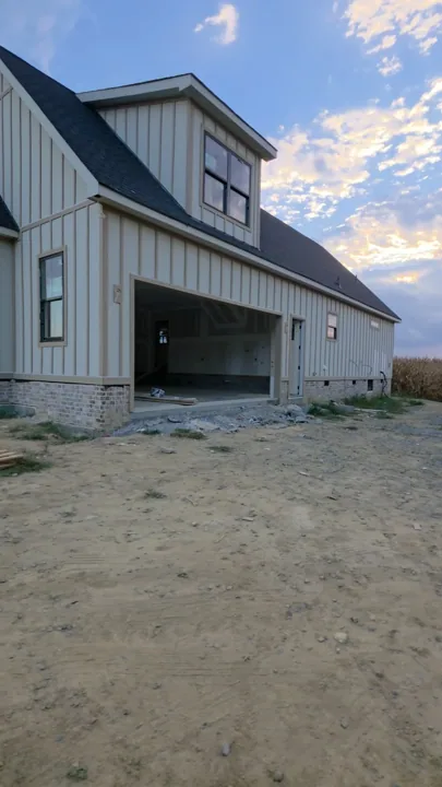 Board and batten exterior at sunset