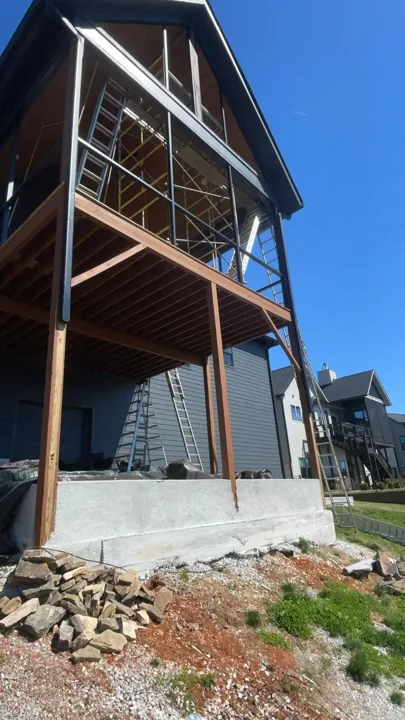 Elevated screen porch installation in progress