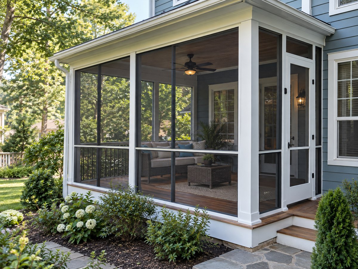Porch enclosed with insect screening
