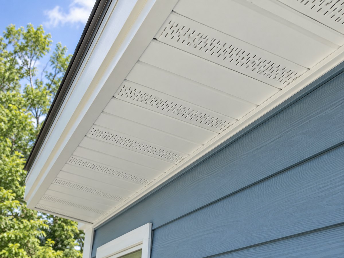 White soffit beneath the roof overhang